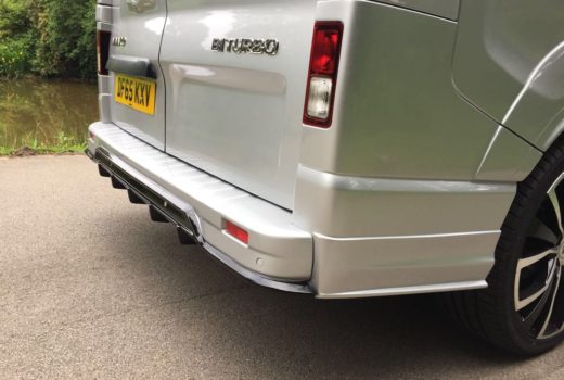 A silver Vauxhall Vivaro with our Rear bumper add on fitted to it