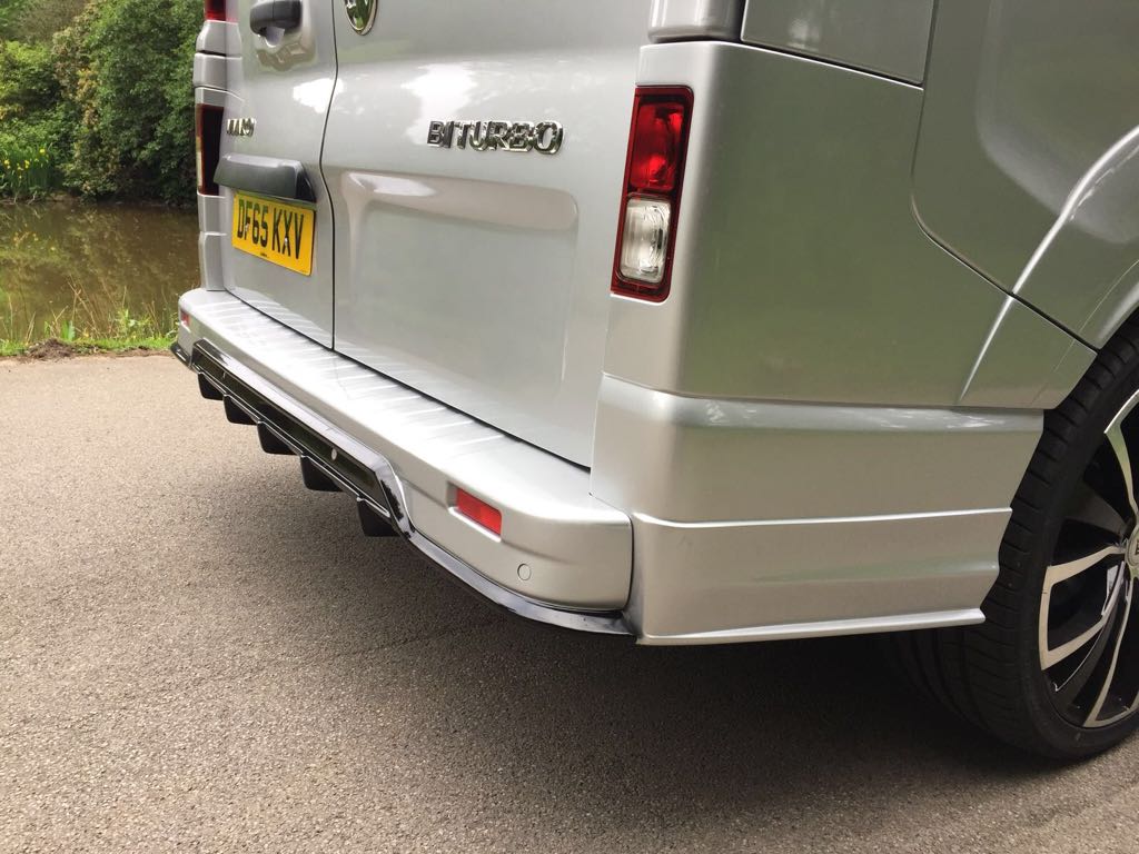 A silver Vauxhall Vivaro with our Rear bumper add on fitted to it