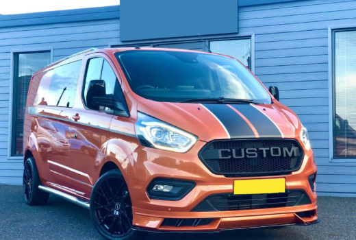 An orange Ford Transit Custom with our V1 Front Bumper add on.