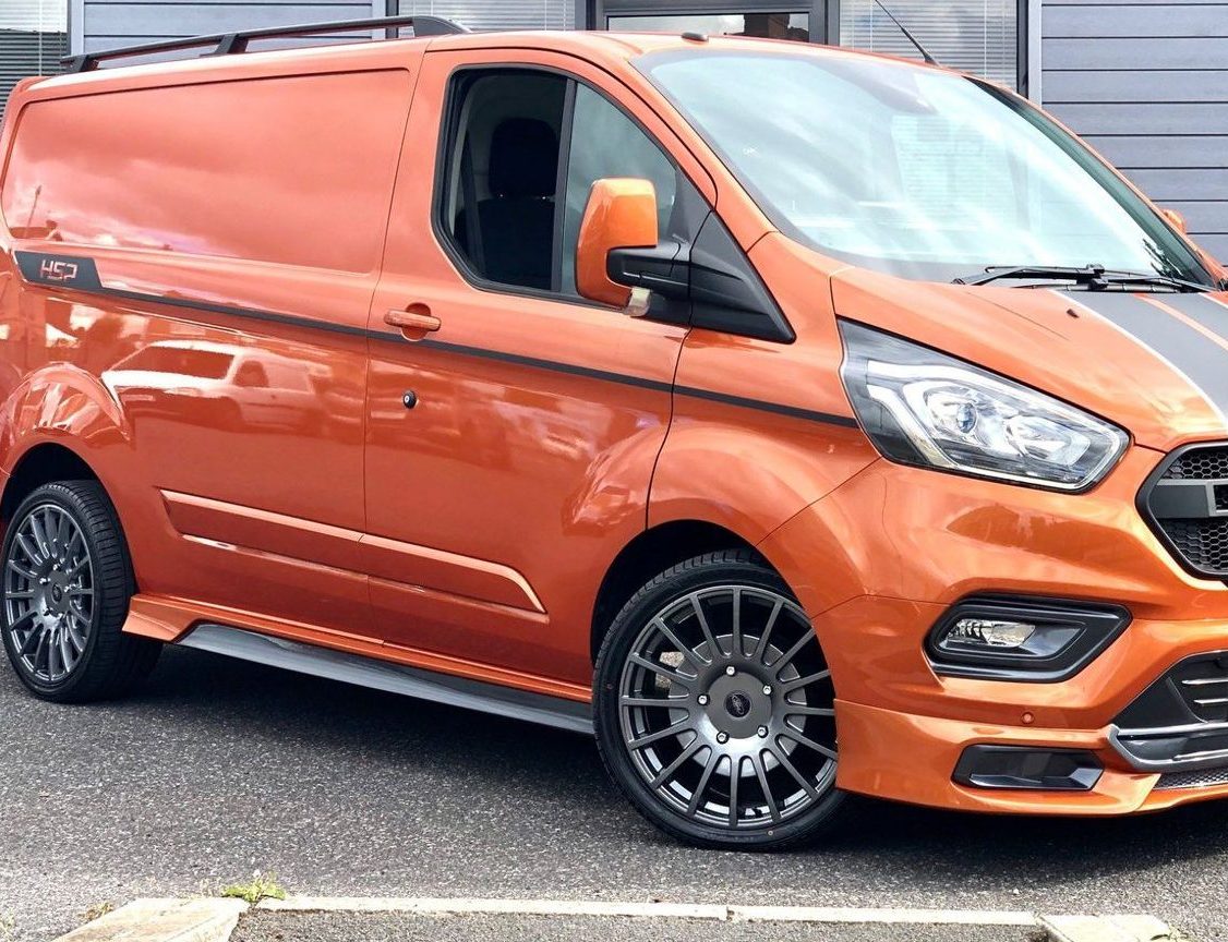 Here is an Orange Ford Transit Custom with our V1 Side Skirts