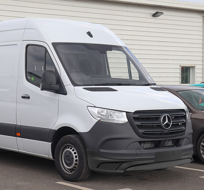 Here is a white Mercedes Sprinter with our Front add on.