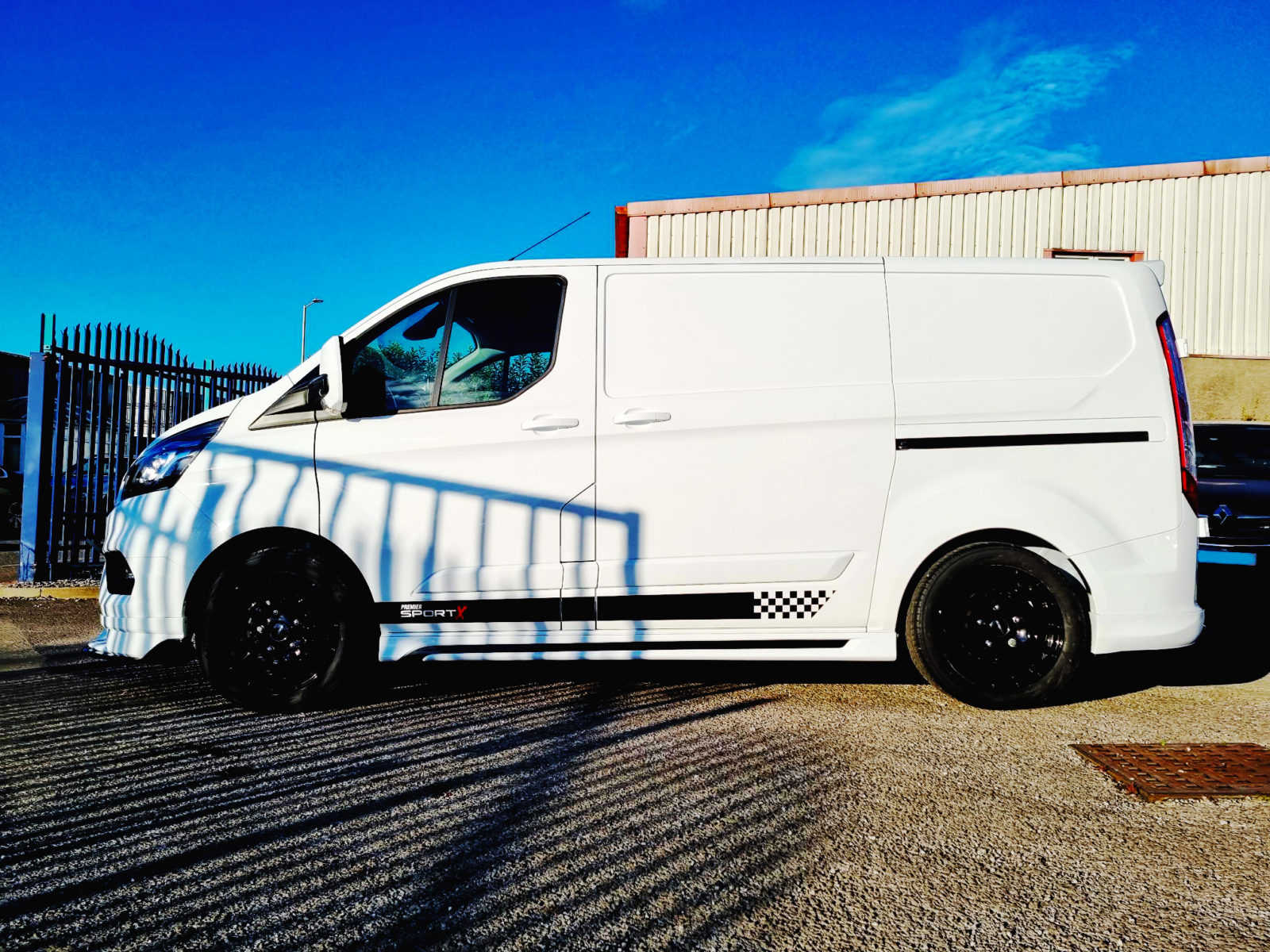 A Ford Transit Custom with the V3 Side Skirts vitted